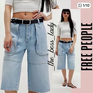 Free People cropped Jean pants Bermuda shorts